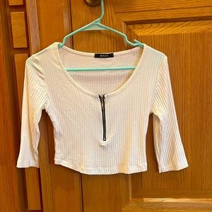White Zip-Up ribbed top
